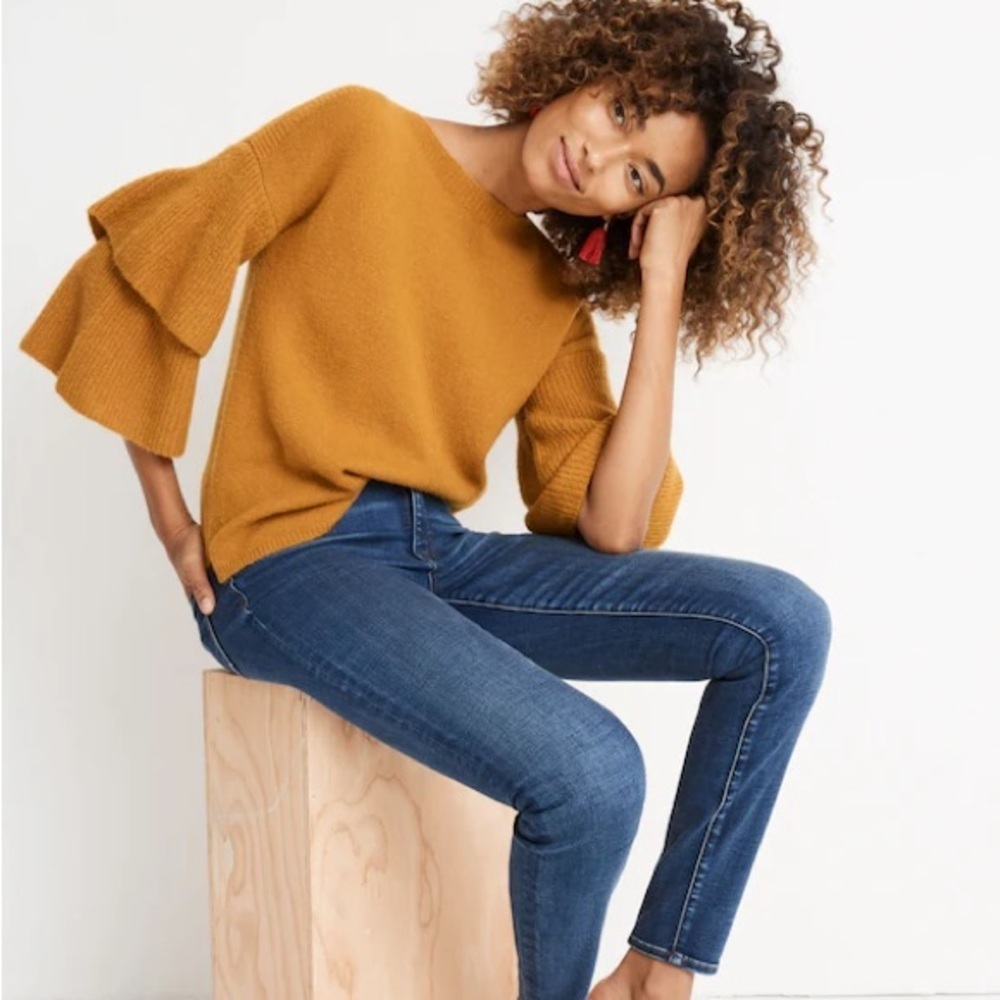Madewell Golden Harvest Tiered Sleeve Pullover Sweater Coziest Yarn Wool Blend